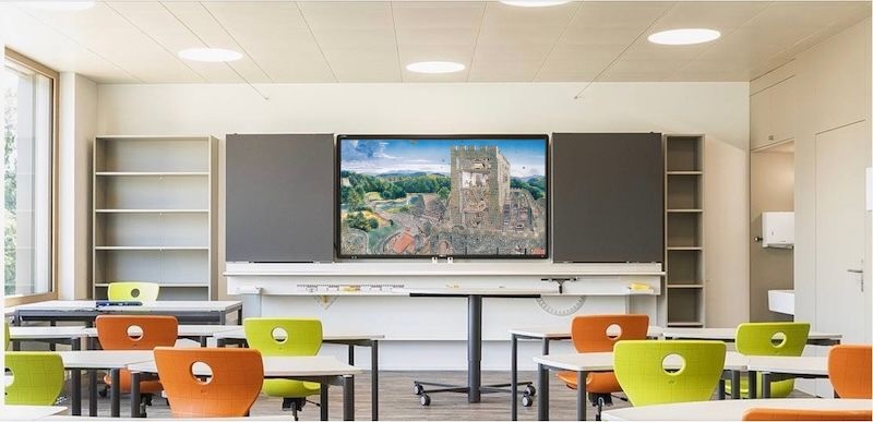 Umrahmt von analogen Wandtafeln: das grosse, interaktive Display (Fotos/Grafik: pd/ZN)