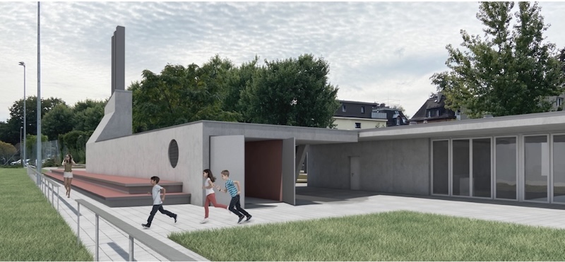 Visualisierung Energiezentrale Riet neben den Fussballer-Garderoben (Abb. Pd)