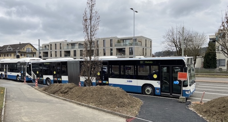 Zwei VBZ-Busse lauern, weil der dritte noch an der Haltestelle steht