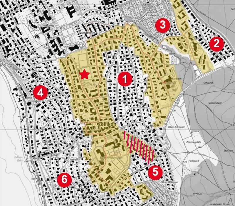 Zollikons Teilabdeckung mit Fernwärme – der Zollikerberg fehlt gänzlich (Grafik: zVg/ZN)