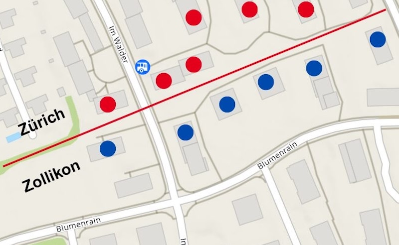 Enge Nachbarschaft: Zolliker und Zürcher Steuerpflichtige (Grafik: ZN)