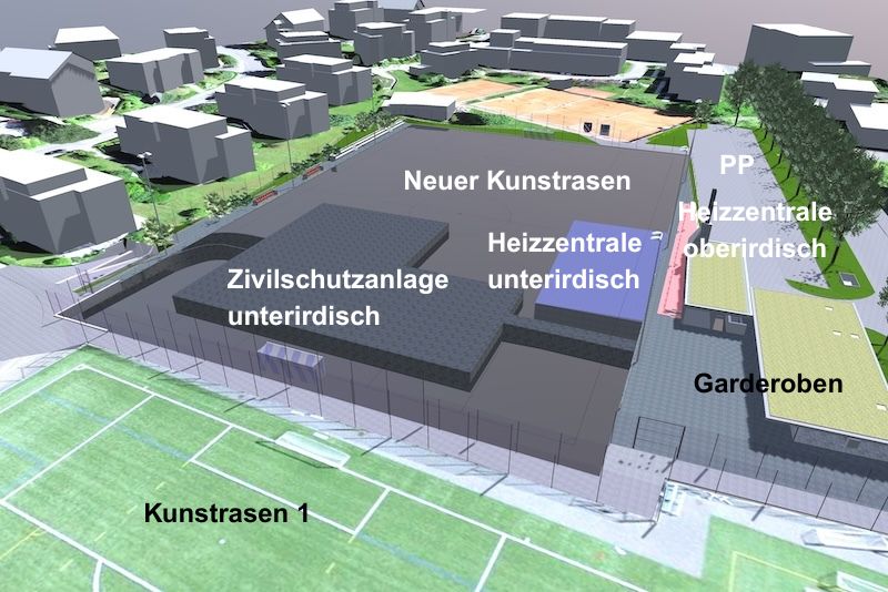Das Riet mit unterirdischer Zivilschutzanlage und neuer Heizzentrale (Abb. Gemeinde)